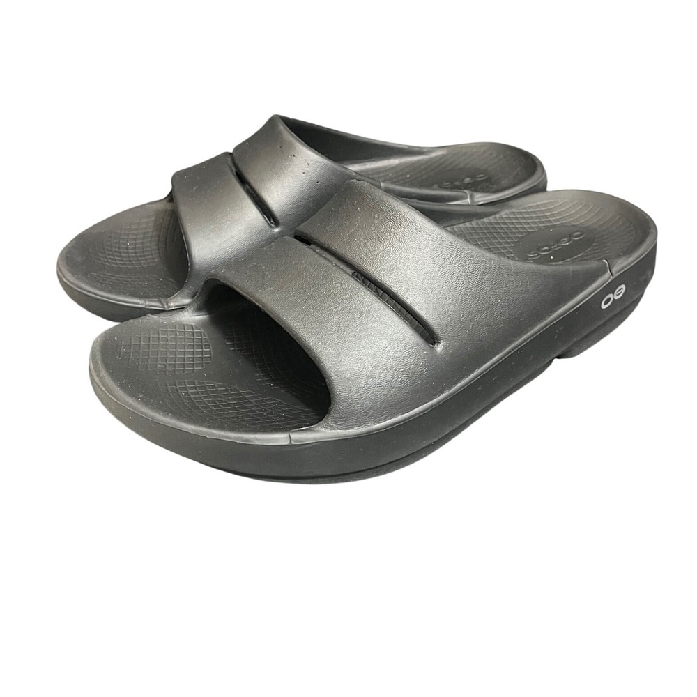 OOFOS OOahh Slide Sandals Unisex Men 7 Women 9 Black Recovery Comfort Shoes